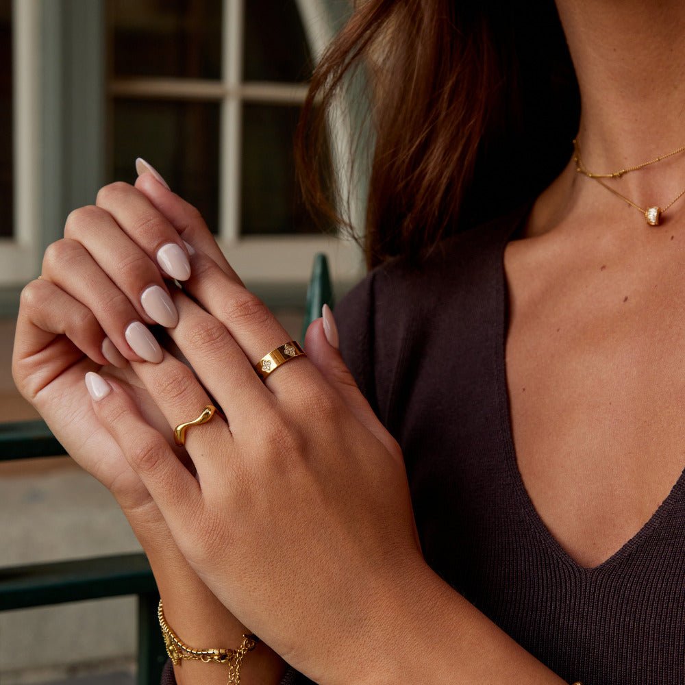 Gold Crystal Clover Band Ring