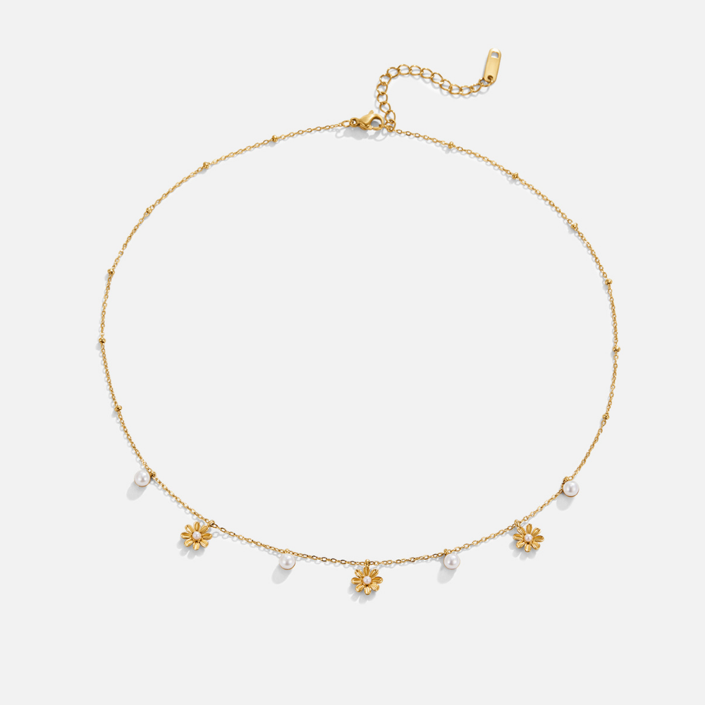 Autumn Flower & Pearl Necklace